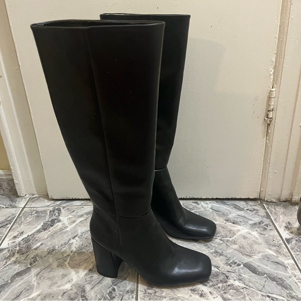 Madden Girl William Knee-High Black Leather Boots